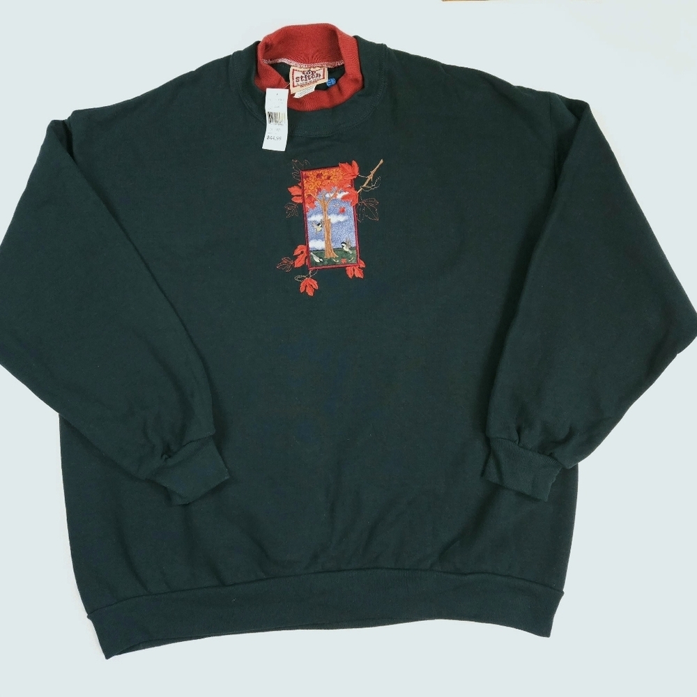 Morning Sun Top Stitch NWT Forest Green Embroidered Autumn Sweatshirt 2XL